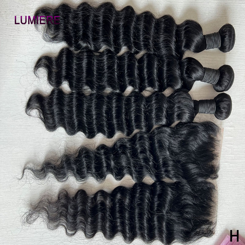 Deep Wave 3 Bundles With Closure - وصلات شعر بشري خام بكر عالي
