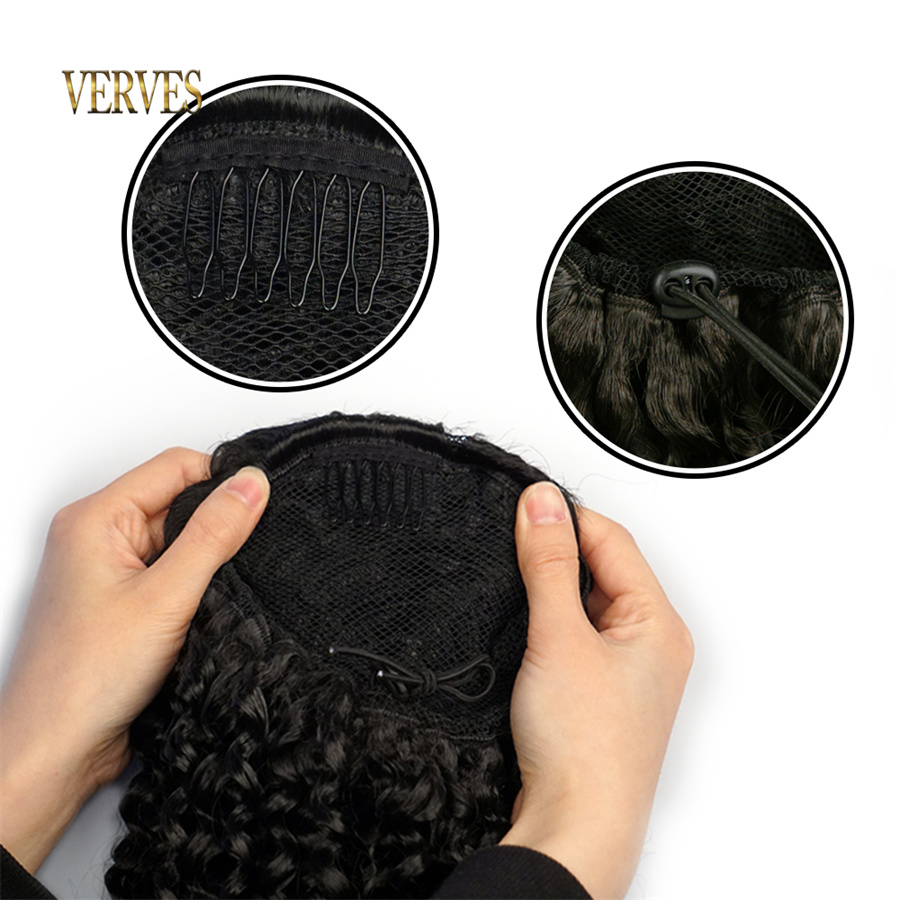 VERVES الاصطناعية الرباط نفخة  - مراجعة Drawstring Afro Curly Puff Ponytail وسعره
