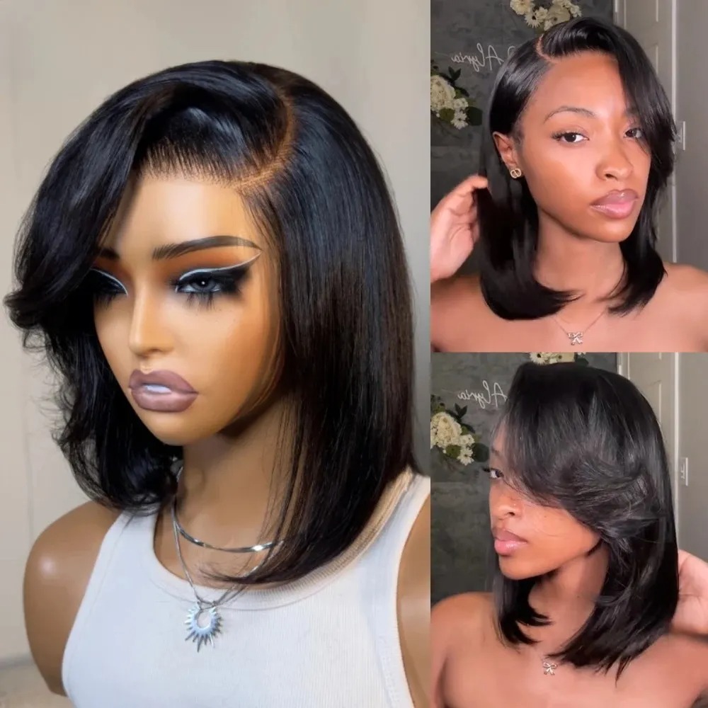 شعر مستعار قصير أسود بوب مستقي - مراجعة Pre Parted 13X4 Lace Front Bob Wig وسعره