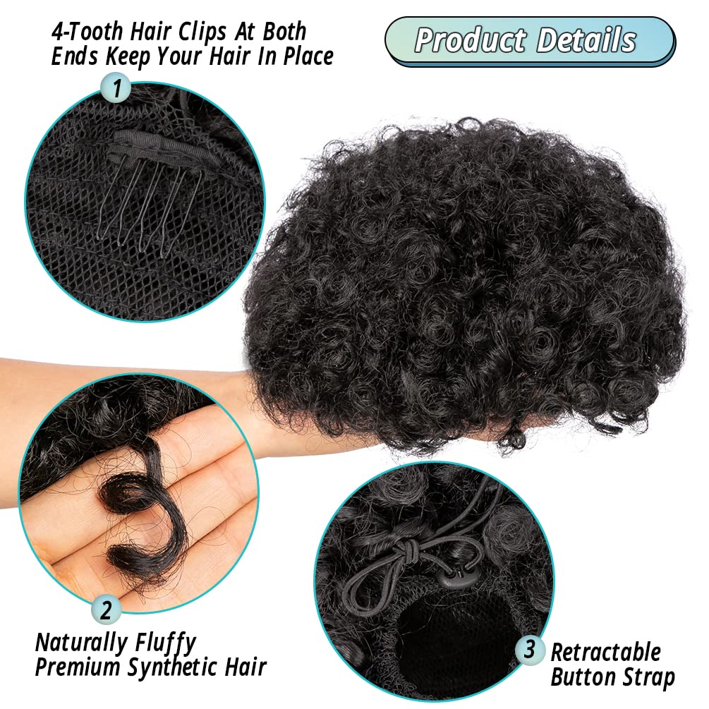 ذيل حصان أفرو منتفخ برباط للنس - مراجعة Drawstring Afro Curly Puff Ponytail وسعره